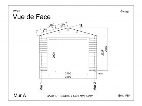 Garage en bois 19,8m² sans porte GA8010-24 par WSN