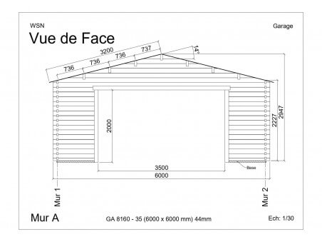 Garage 36m2 sans porte 6000x6000-passage 3500 | WSN