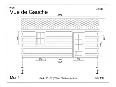 Garage 36m2 sans porte 6000x6000-passage 3500 | WSN