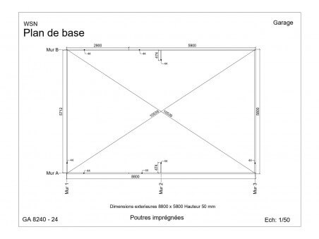 Garage 54m² Dim. 9000x6000-44 passages 2x 2400x2000 | WSN