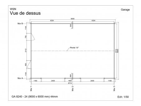 Garage 54m² Dim. 9000x6000-44 passages 2x 2400x2000 | WSN