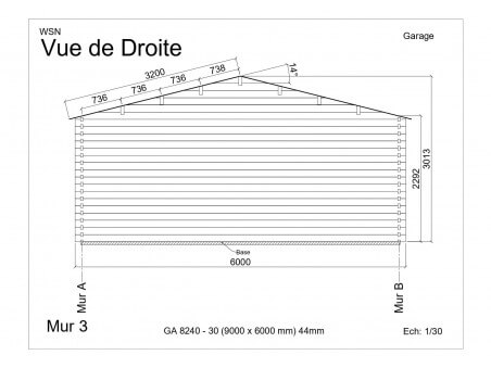 Garage 54m² Dim. 9000x6000-44 passages 2x 3000x2000 | WSN