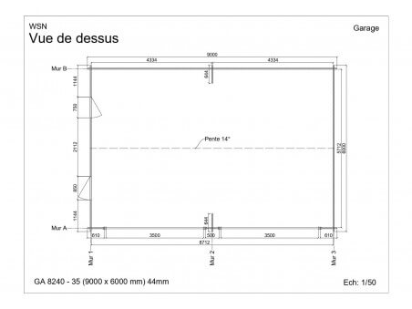 Garage 54m² Dim. 9000x6000-44 passages 2x 3500x2000 | WSN