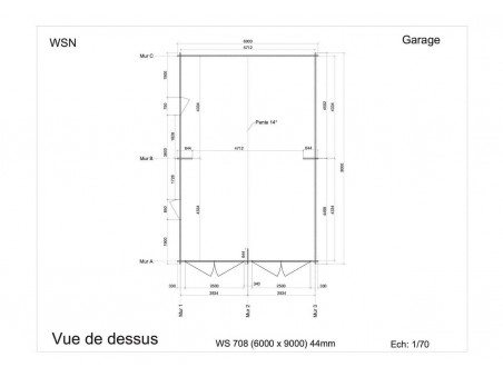 Garage en bois 54m² 2 portes WS 708 | WSN