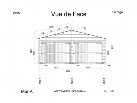 Garage en bois 54m² 2 portes WS 708 | WSN