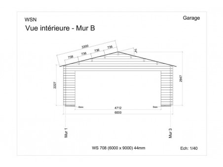 Garage en bois 54m² 2 portes WS 708 | WSN