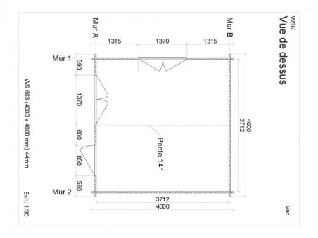 Abri en bois VAR 16m²  Dim. (4000X4000-44mm)