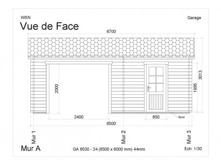 Garage 39m² Dim. 6500x6000-44mm  passage 2400 | WSN