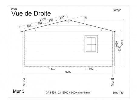 Garage 39m² Dim. 6500x6000-44mm  passage 2400 | WSN