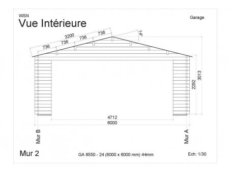 Garage 48m² Dim. 8000x6000-44mm  passage 2400 | WSN
