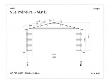 Garage en bois 54m² 3 portes WS 712 | WSN