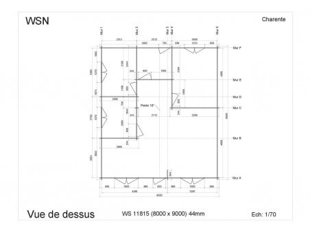 Chalet en bois Charente 72m2 Dim. (8000x9000-44mm) par WSN
