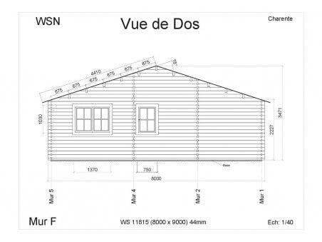 Chalet en bois Charente 72m2 Dim. (8000x9000-44mm) par WSN