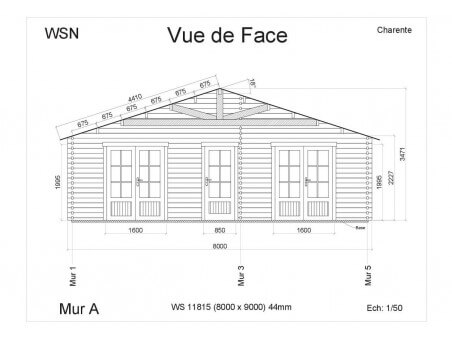 Chalet en bois Charente 72m2 Dim. (8000x9000-44mm) par WSN