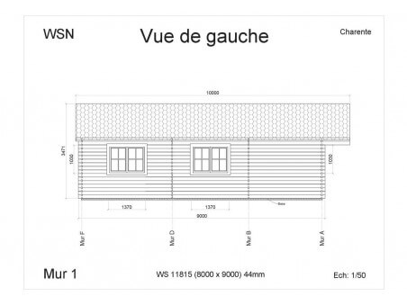 Chalet en bois Charente 72m2 Dim. (8000x9000-44mm) par WSN