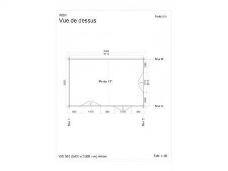 Abri en bois AVEYRON 18,9 m² Dim. (5400X3500-44mm)