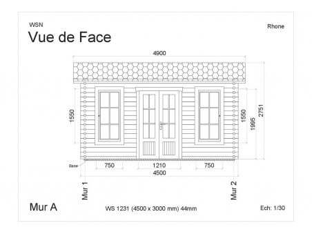 Abri en bois RHÔNE 13,5 m² Dim. (4500X3000-44mm) par WSN