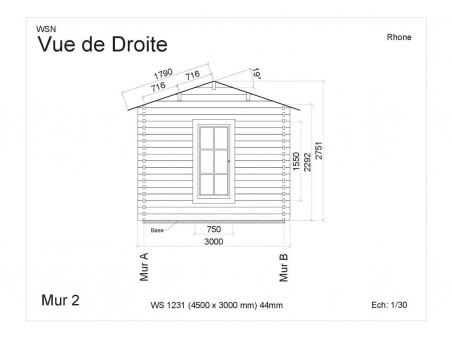 Abri en bois RHÔNE 13,5 m² Dim. (4500X3000-44mm) par WSN
