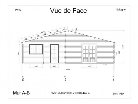 Chalet en bois  SOLOGNE Dim. (10000x9000-44mm)