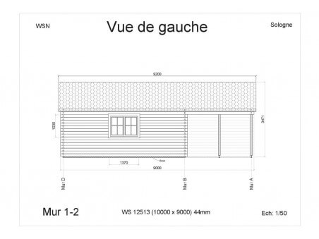 Chalet en bois  SOLOGNE Dim. (10000x9000-44mm)