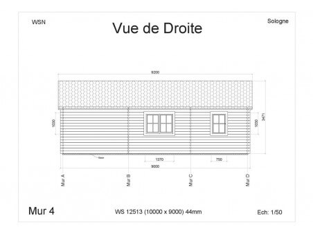 Chalet en bois  SOLOGNE Dim. (10000x9000-44mm)