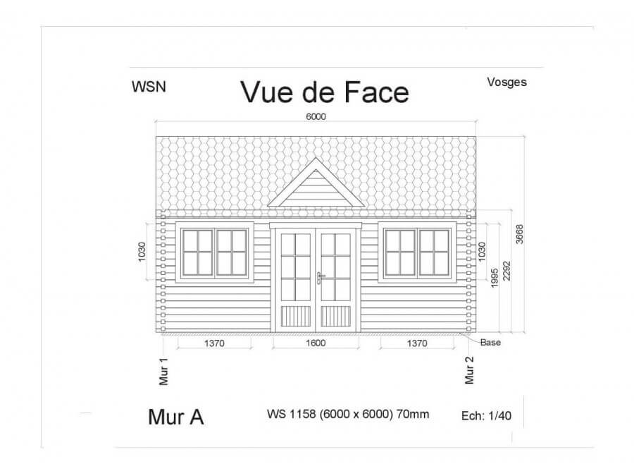 Chalet en bois Kit, 36m², 70mm, WS 726