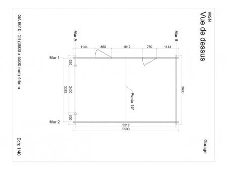 Garage 19.8m² Dim. 3600x5500-44 passage 2400x2000 GA8010-24 par WSN