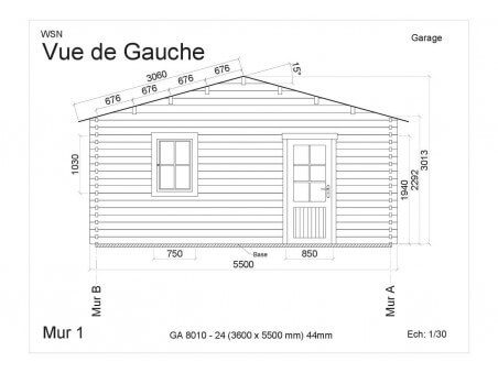 Garage 19.8m² Dim. 3600x5500-44 passage 2400x2000 GA8010-24 par WSN