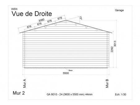 Garage 19.8m² Dim. 3600x5500-44 passage 2400x2000 GA8010-24 par WSN