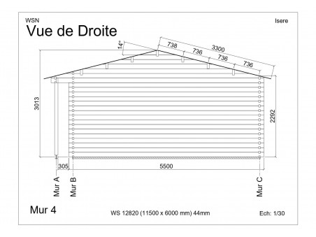 Chalet en bois  ISÈRE 11500x6000-44mm par WSN