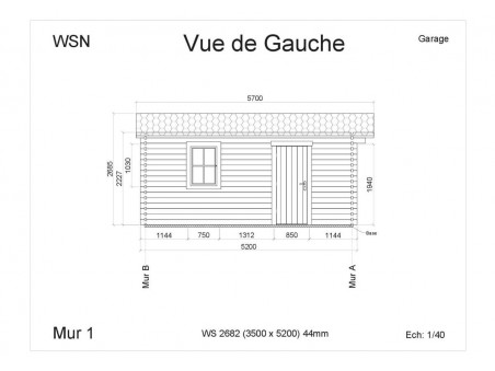 Garage 18m² Dim. (3500X5200-44mm) par WSN