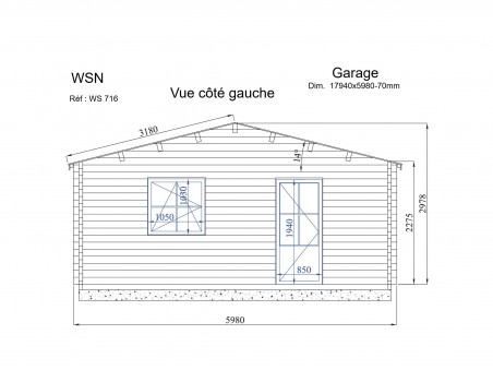 Garage 107m² 6 places (17940X5980-70mm)