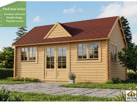 Bungalow en bois VOSGES 25,8m² Dim. (6000X4300-44mm) GP