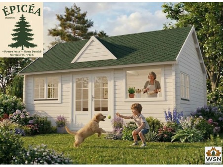 Bungalow en bois VOSGES 25,8m² Dim. (6000X4300-44mm) GP