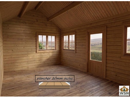 Bungalow en bois  VOSGES 25,8m² Dim. (6000X4300-44mm) PP