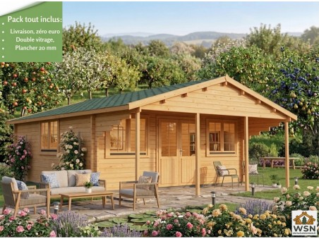 Bungalow en bois  FINISTERE 36m² Dim.  (6000x6000-44mm)