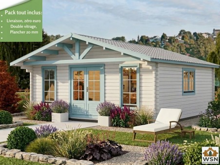 Bungalow en bois  CHARENTE 36m² Dim. (6000X6000-44mm)