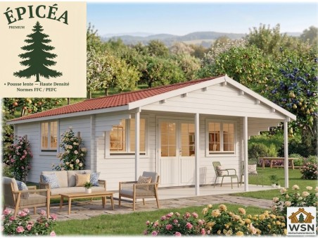 Bungalow en bois  FINISTERE 36m² Dim.  (6000x6000-44mm)