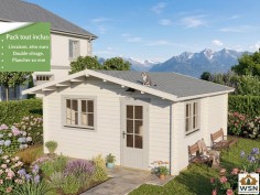 Bungalow en bois  GERS 28,5m² Dim. (5000x5700-44mm)