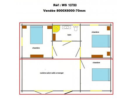 Chalet en bois  VENDEE 48m² Dim. (8000x6000-70mm)