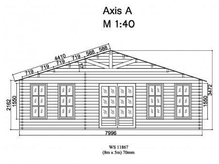 Chalet en bois  CHARENTE 40m² Dim. (7996x5000-70mm)