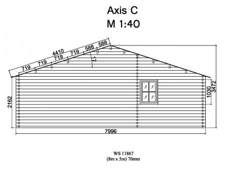 Chalet en bois  CHARENTE 40m² Dim. (7996x5000-70mm)