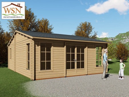 Bungalow en bois  VOSGES 42m² Dim.  (6000X7000-44mm)