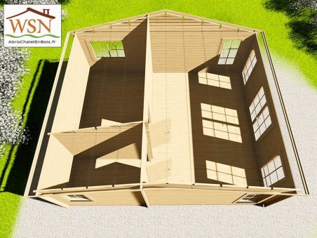 Bungalow en bois  VOSGES 42m² Dim.  (6000X7000-44mm)