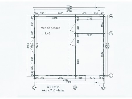Bungalow en bois  VOSGES 42m² Dim.  (6000X7000-44mm)