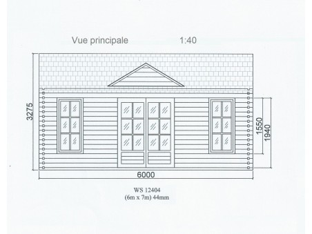 Bungalow en bois  VOSGES 42m² Dim.  (6000X7000-44mm)