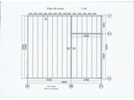 Bungalow en bois  VOSGES 42m² Dim.  (6000X7000-44mm)