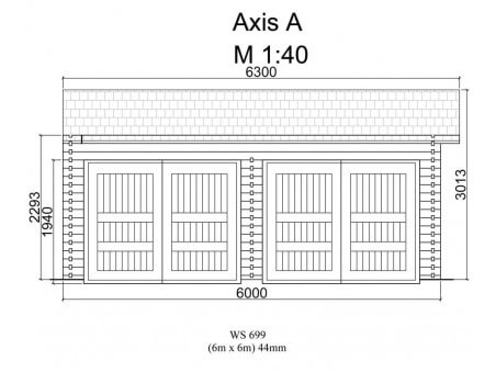 Garage en Bois 36m² (6000X6000-44mm) WS699