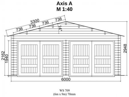 Garage en bois 54m² 2 portes WS 709 | WSN