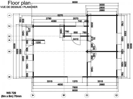 Chalet en bois  GARD 48m² Dim. (6000x8000-70mm)